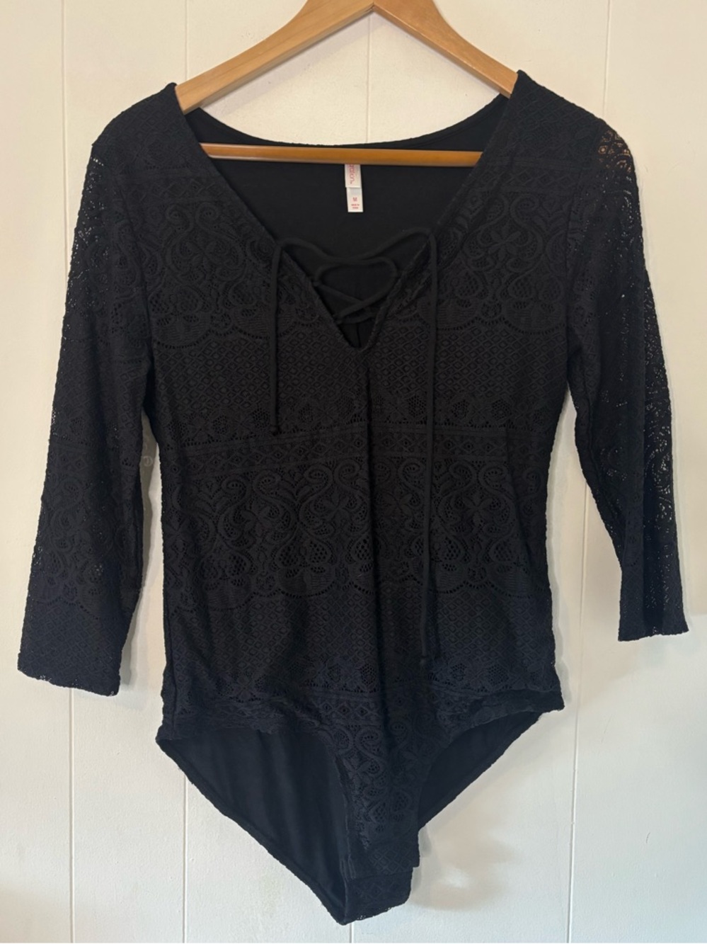 Lace Tie Front Black Bodysuit Whimsigoth Witchy Juniors Medium (Wmns Small)